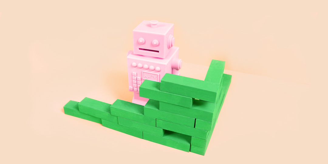 Pink bot blocked by green wall