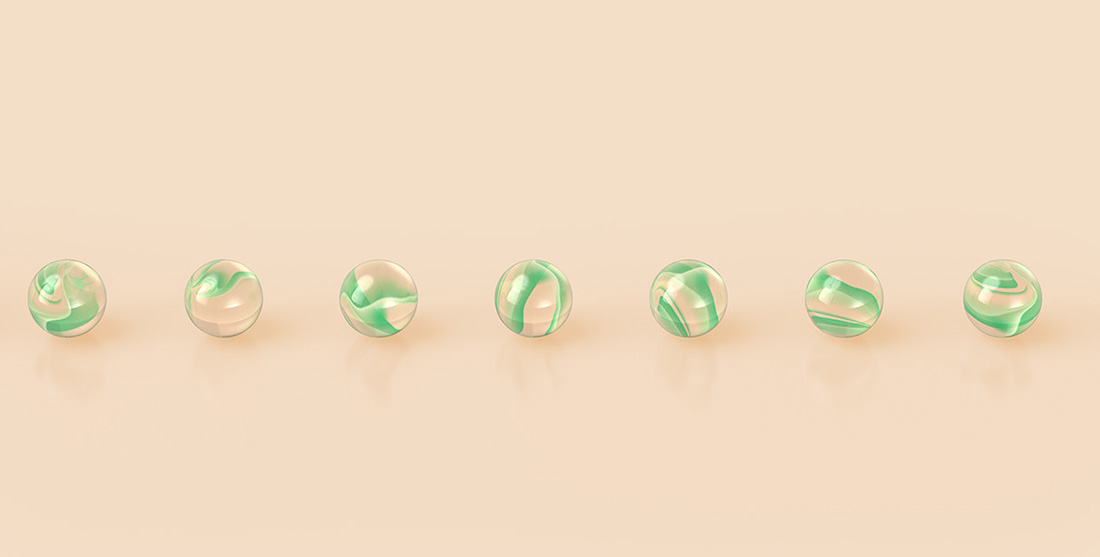 Marbles in row