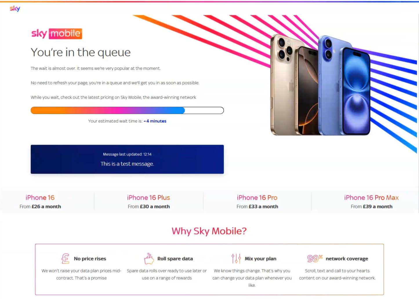 Sky Mobile queue page