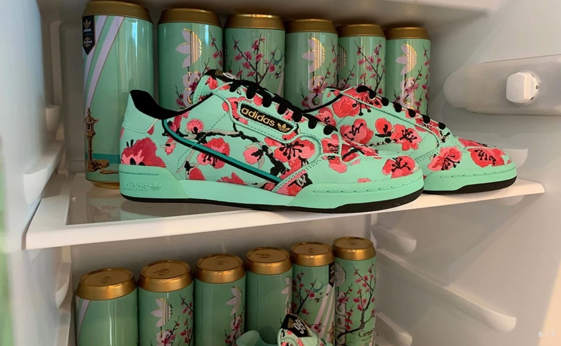 Adidas Arizona Iced Tea Sneakers in fridge full of iced tea