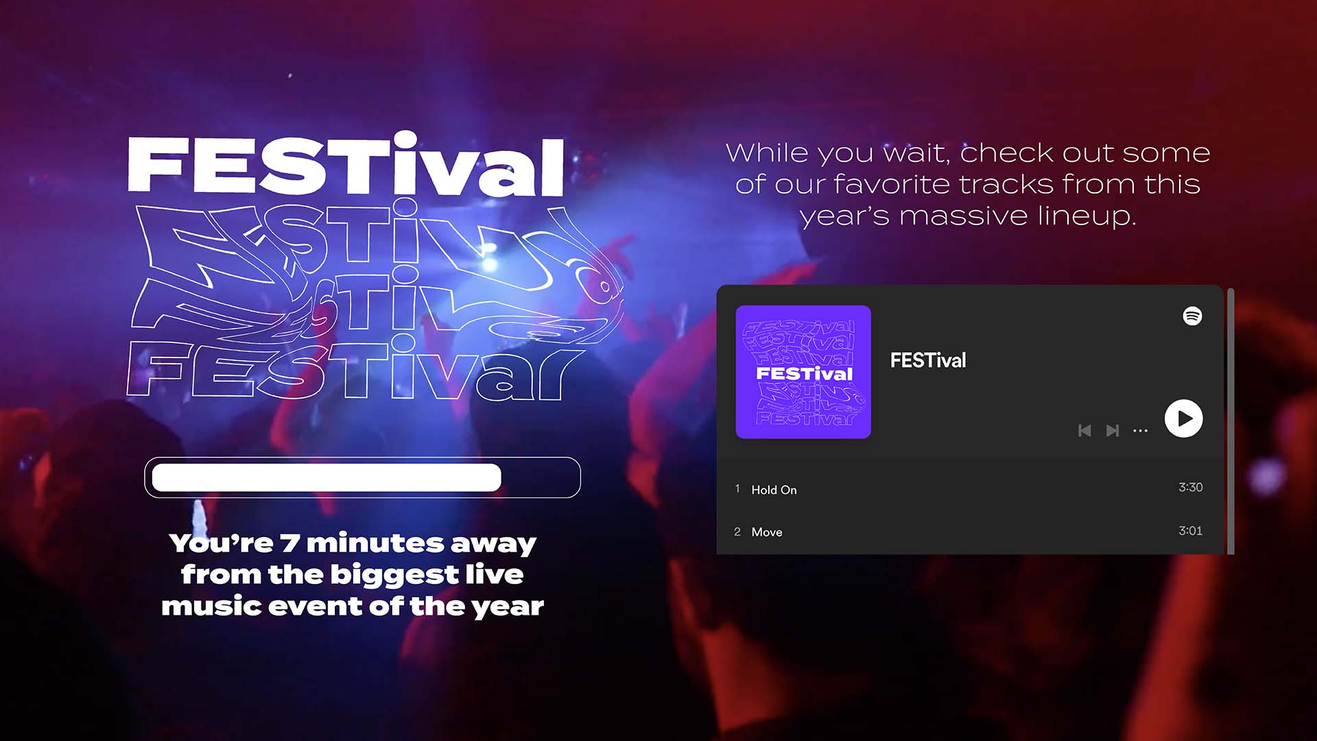 Festival queue page with embedded playlist