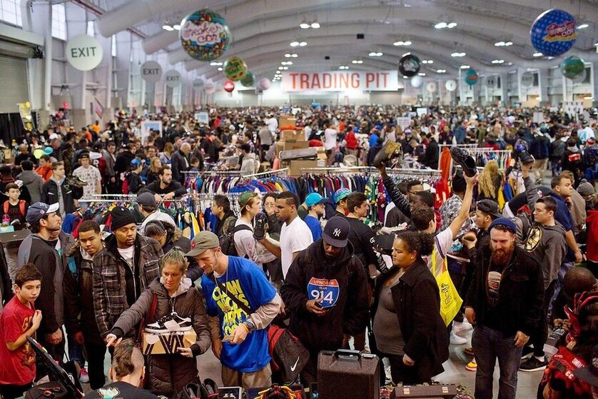 Sneaker conference hall filled with people and shoes