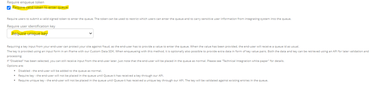 Enqueue token settings in Queue-it's GO Platform